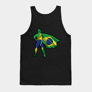 Brazil Hero Wearing Cape of Brazillian Flag and Peace in Brazil Tank Top